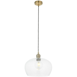 Merano Livorno Clear Glass Antique Brass Plate Round Pendant Ceiling Lamp