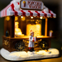 Marco Paul Wooden Musical Popcorn Wagon Village Scene LED Light Up Christmas Decoration 13.8cm - thumbnail 3