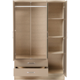 Seconique Nevada 3 Door 2 Drawer Oyster Gloss and Light Oak Veneer Mirror Wardrobe - thumbnail 4