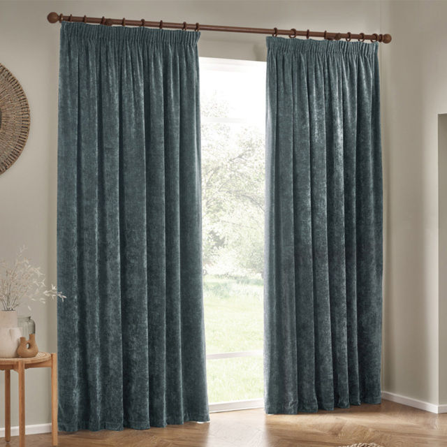 Yard Heavy Chenille Velvet Marine Pencil Pleat Curtains 229 x 183cm - image 1