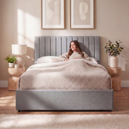 VIDA DESIGNS Vellaro Light Grey Linen Fabric King Size Ottoman Bed with Headboard - thumbnail 3