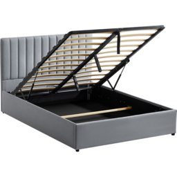 VIDA DESIGNS Vellaro Light Grey Linen Fabric King Size Ottoman Bed with Headboard - thumbnail 2