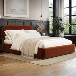 Flair Alba Burnt Orange Velvet King Size Ottoman Bed - thumbnail 1