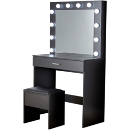 Home Source Ella Black LED Light Mirrored Dressing Table with Stool - thumbnail 2