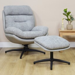 Devon Grey and Black Accent Chair with Footstool