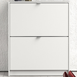 Florence Shoes 2 Flip Door Double Layer White Shoe Storage Cabinet