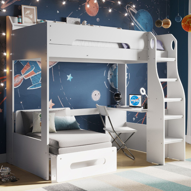 Flair Cosmic Wooden White High Sleeper with Charcoal Grey Futon - image 1