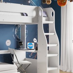 Flair Cosmic Wooden White High Sleeper with Charcoal Grey Futon - thumbnail 3
