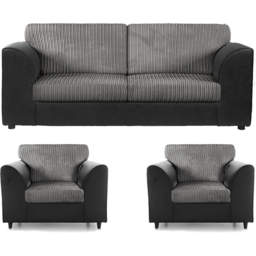 Luxor 5 Seater Black and Grey Jumbo Cord Sofa Set with Full Back - thumbnail 2