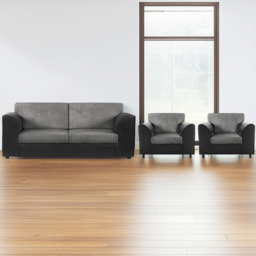 Luxor 5 Seater Black and Grey Jumbo Cord Sofa Set with Full Back