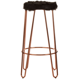 Premier Housewares District Black Faux Fur Bar Stool with Rose Gold Hairpin Legs - thumbnail 2