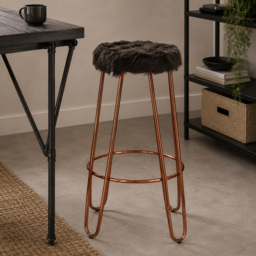 Premier Housewares District Black Faux Fur Bar Stool with Rose Gold Hairpin Legs - thumbnail 4