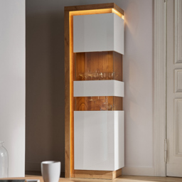 Florence Lyon Single Door Riviera Oak and White Display Cabinet with LED Lighting