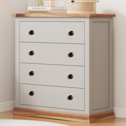 Bomporto 4 Drawer Light Grey Chest of Drawers with Brass Knobs