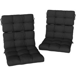 Outsunny Black Tufted Garden Seat Cushion with Backrest and Ties 2 Pack