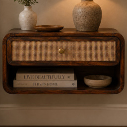 Artisan Furniture Chestnut Single Drawer Single Shelf Woven Solid Wood Wall-Mounted Bedside Table