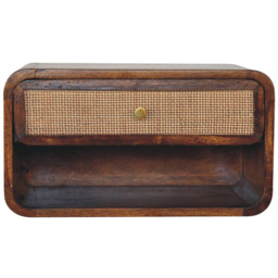 Artisan Furniture Chestnut Single Drawer Single Shelf Woven Solid Wood Wall-Mounted Bedside Table - thumbnail 2