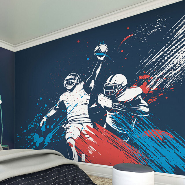 Origin Murals American Footballers Paint Splash Blue Wall Mural - image 1