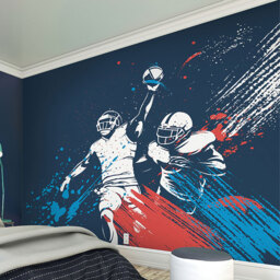 Origin Murals American Footballers Paint Splash Blue Wall Mural - thumbnail 1