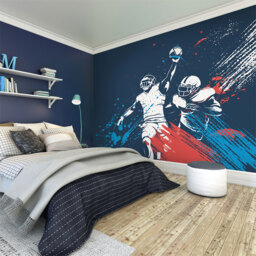 Origin Murals American Footballers Paint Splash Blue Wall Mural - thumbnail 3