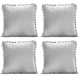 Alan Symonds Silver Pom Pom Edged Plain Cushion with Polyester Filled Pad 43 x 43cm 4 Pack