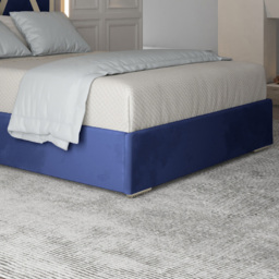 Alison Blue Small Double Velvet Upholstered Metal Bed Frame with Panelled Headboard - thumbnail 4