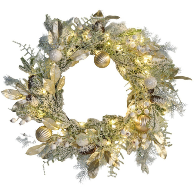 Gold Leaf and Baubles Christmas Wreath 70cm - image 1