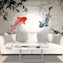 Origin Murals Watercolour Koi Grey Wall Mural