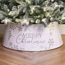 Merry Christmas White and Silver Christmas Tree Skirt - thumbnail 2