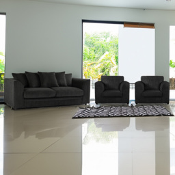 Luxor 5 Seater Black Jumbo Cord Sofa Set with Scatter Back