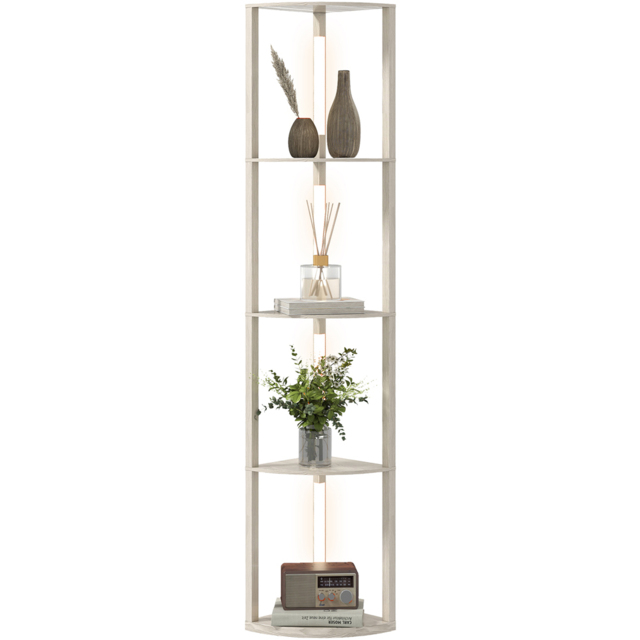 Portland Oak 4 Shelf Corner Dimmable Warm White LED Floor Lamp - image 1