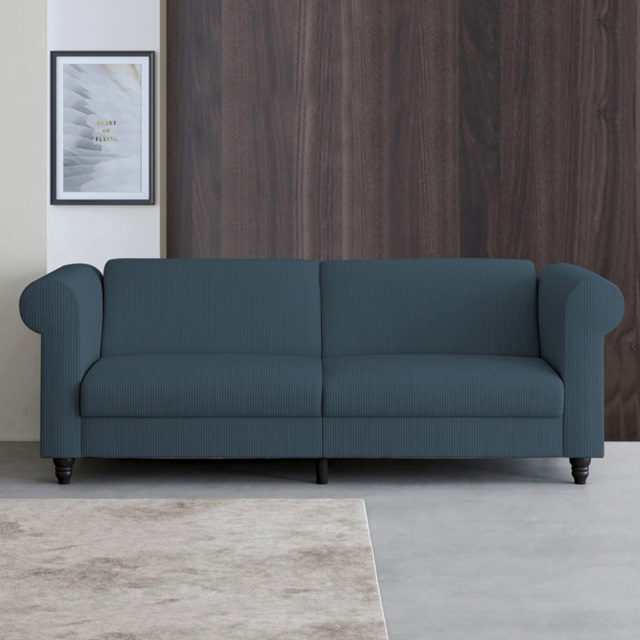 Dorel Felix 3 Seater Blue Corduroy Sofa Bed - image 1