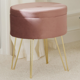 tectake Ava Rose Velvet Look Padded Round Stool