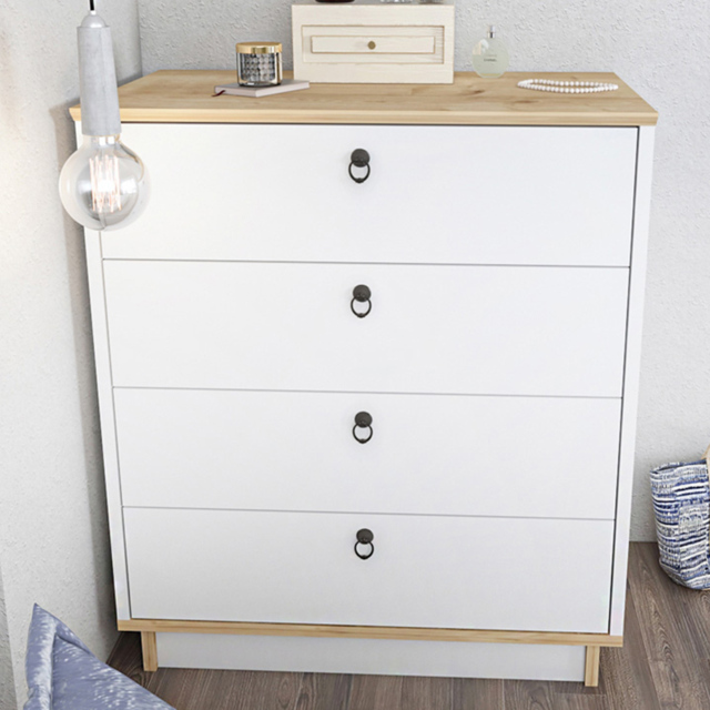 Decorotika Sahra White and Oak 4 Drawer Chest of Drawers - image 1