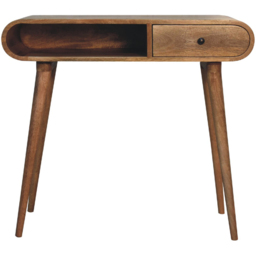 Artisan Furniture Oak-ish Single Drawer Single Shelf Solid Wood Curved Writing Desk - thumbnail 2