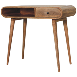 Artisan Furniture Oak-ish Single Drawer Single Shelf Solid Wood Curved Writing Desk - thumbnail 3