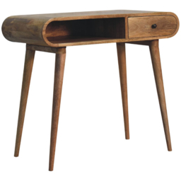 Artisan Furniture Oak-ish Single Drawer Single Shelf Solid Wood Curved Writing Desk - thumbnail 4