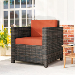 Outsunny Brown and Orange Rattan Cushioned Garden Armchair - thumbnail 4