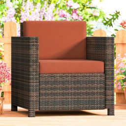 Outsunny Brown and Orange Rattan Cushioned Garden Armchair