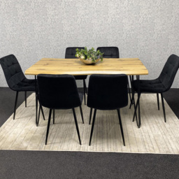 Kosy Koala 6 Seater Velvet Wooden Dining Set Black