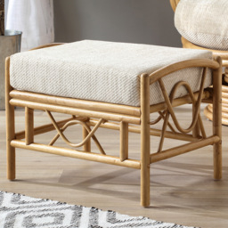 Desser Bali Beige and Cream Fabric Natural Rattan Footstool