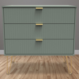 Crowndale 3 Drawer Reed Green Wide Chest of Drawers Ready Assembled