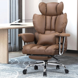 Rattrix Leather Brown Ergonomic High Back Swivel Office Chair with Footrest