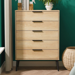 Crowndale Hong Kong 5 Drawer Nebraska Oak Chest of Drawers Ready Assembled - thumbnail 1
