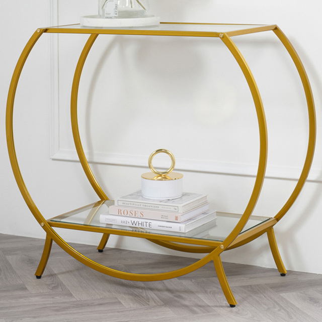 Zenor Single Shelf Gold Glass Top Console Table - image 1