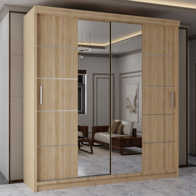 Sliding Wardrobes 4U Lisbon Oak 2 Door Full-Length Mirror Wardrobe with Adjustable Shelves - image 1
