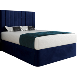 Marcelo Blue Small Single Velvet Upholstered Divan Bed Frame with Linear Headboard - thumbnail 2