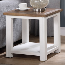 Baumhaus Splash of White Single Shelf Brown and White Lamp Table - thumbnail 1