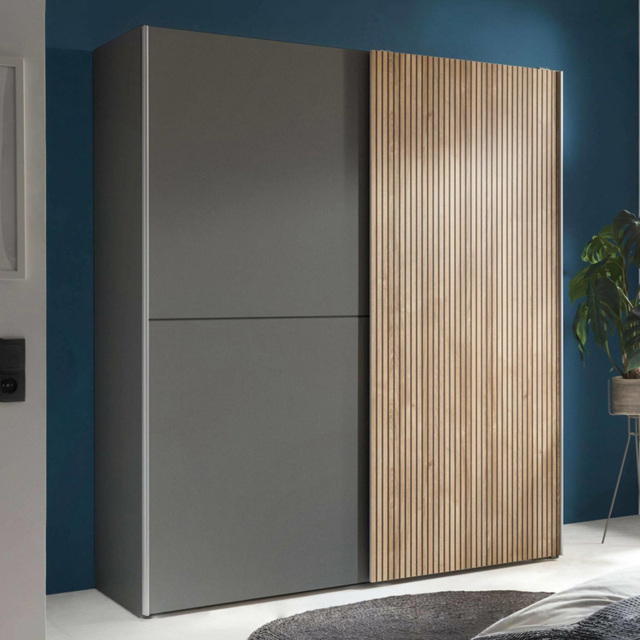 Julian Bowen Berno 2 Door Light Oak and Dark Grey Sliding Wardrobe - image 1
