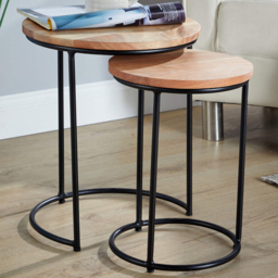 Home Source Elkart Acacia Round Nest of Tables Set of 2 - thumbnail 1